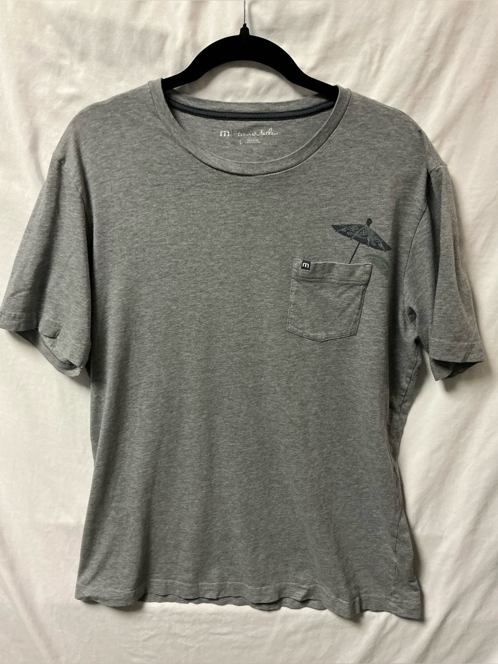 Travis Mathew Gray Short-Sleeve Pocket Tee with Umbrella Graphic